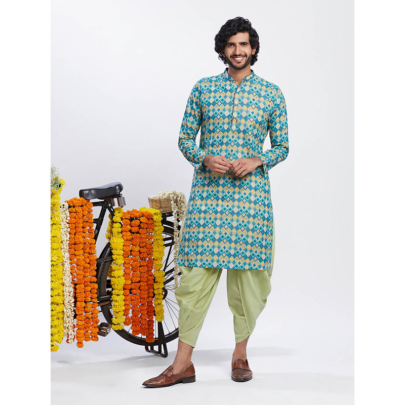 KISAH Men Blue Kurta Dhoti (Set of 2) (40)