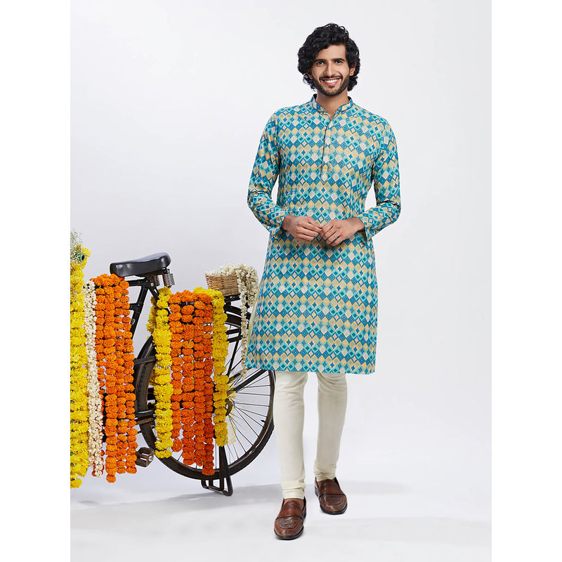 KISAH Men Blue Kurta Churidar (Set of 2) (40)