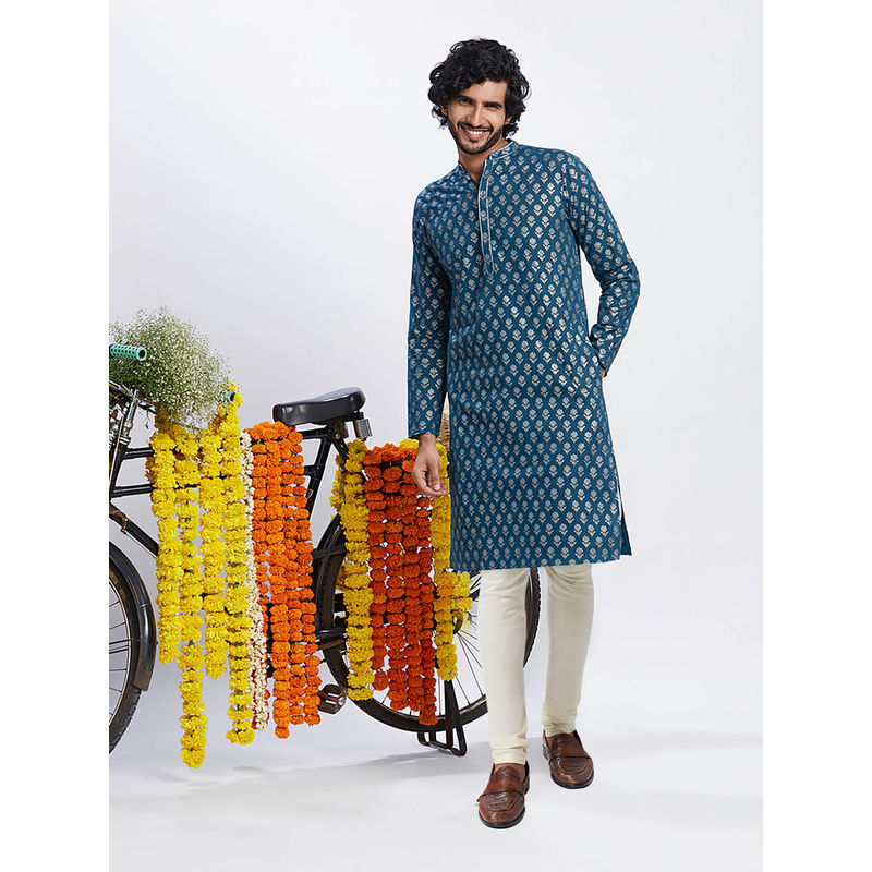 KISAH Men Blue Kurta Churidar (Set of 2) (38)