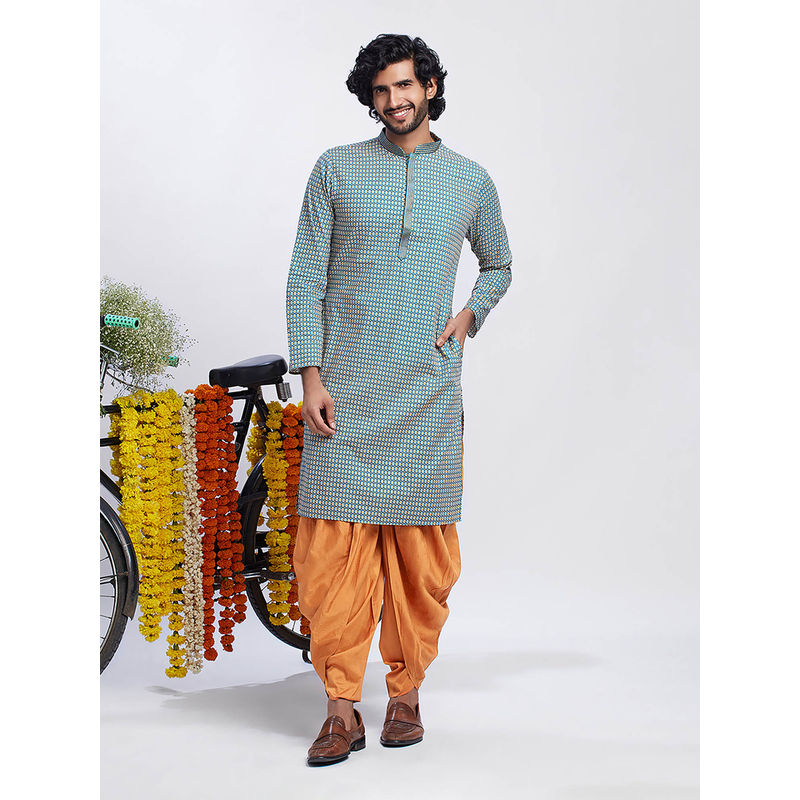 KISAH Men Green Kurta Dhoti (Set of 2) (42)