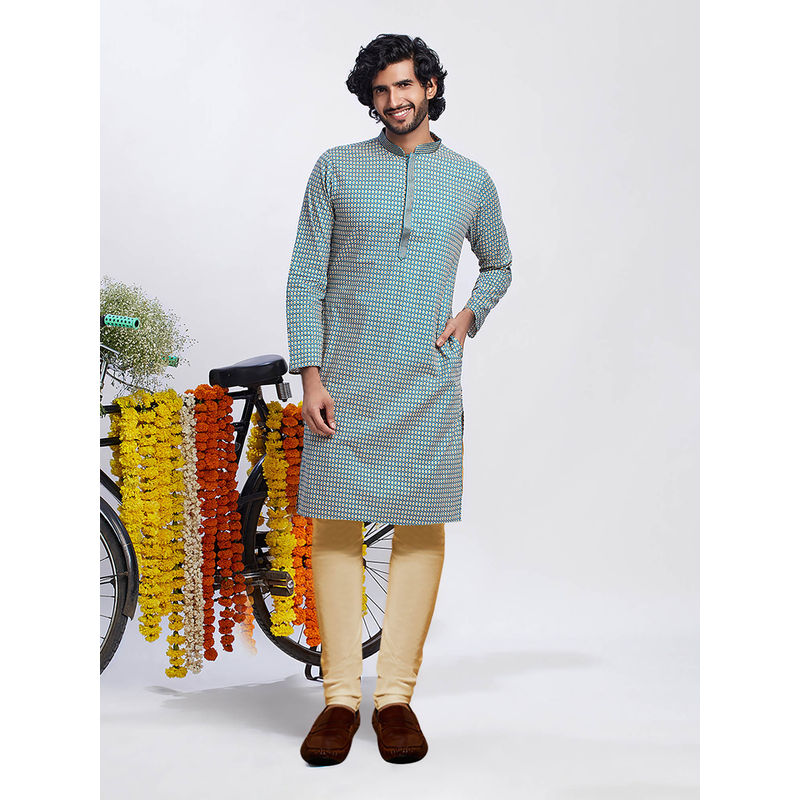 KISAH Men Blue Kurta Churidar (Set of 2) (38)