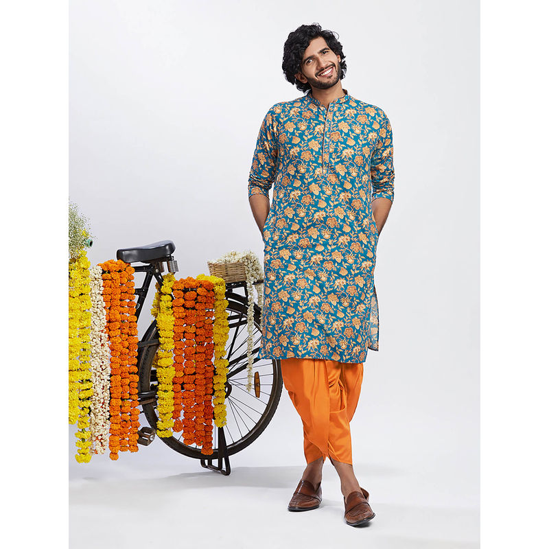 KISAH Men Blue Kurta Dhoti (Set of 2) (42)