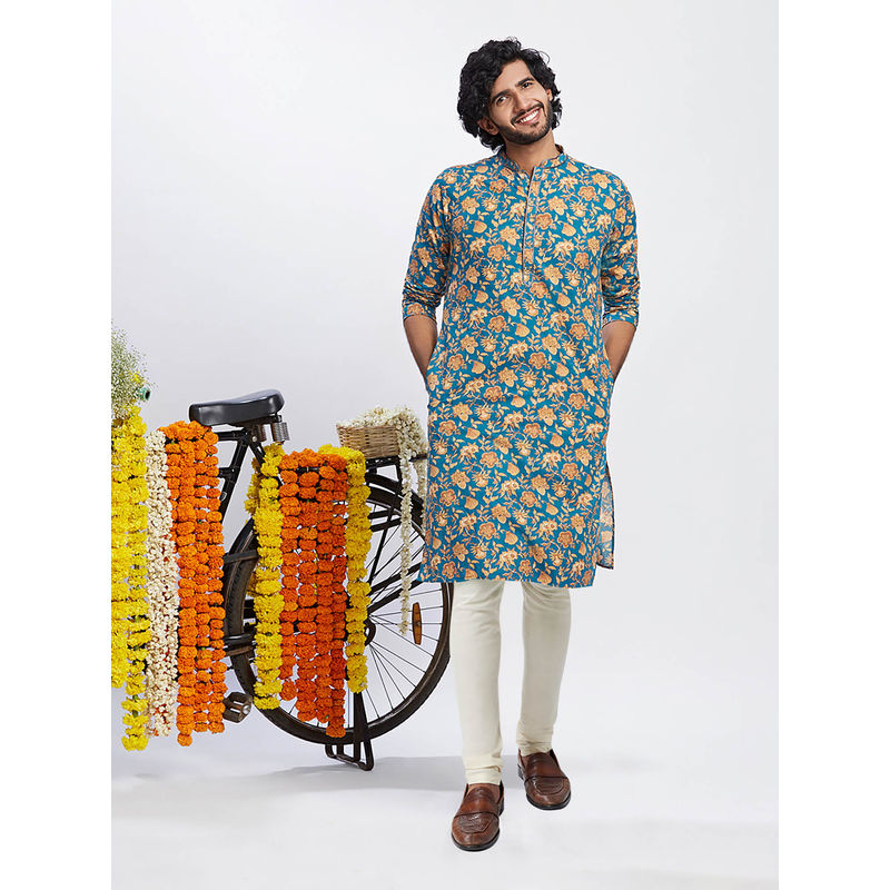 KISAH Men Blue Kurta Churidar (Set of 2) (42)