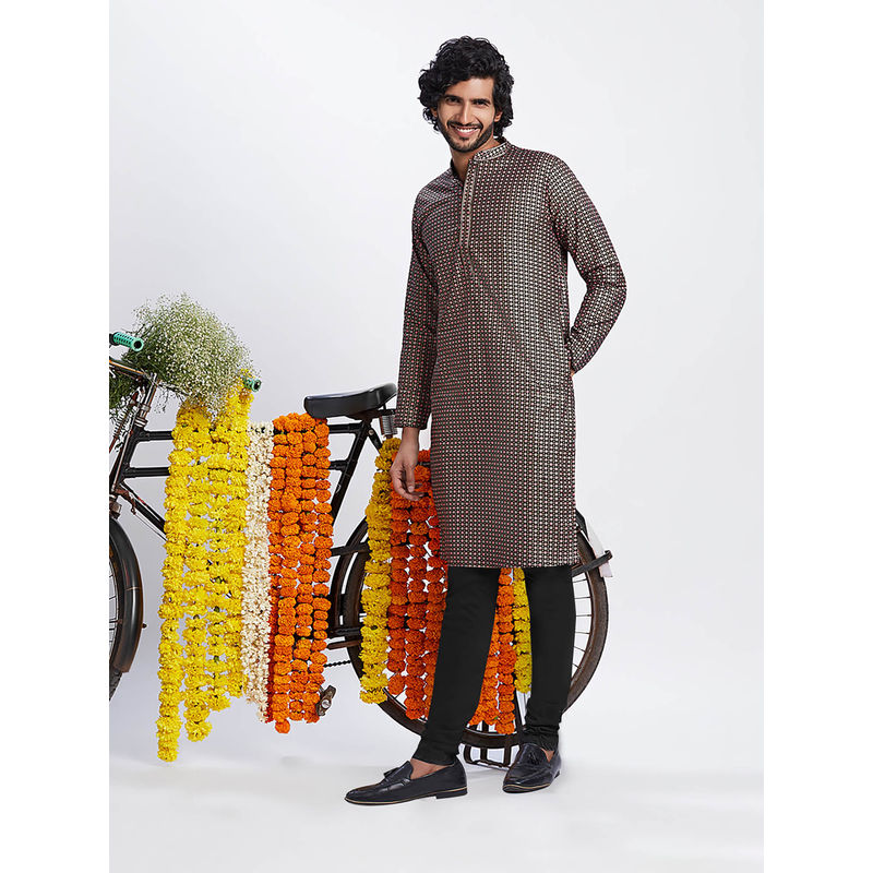 KISAH Men Black Kurta Churidar (Set of 2) (38)