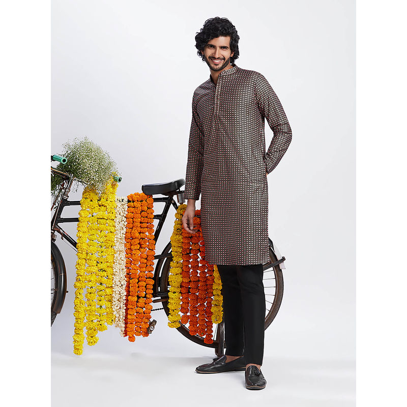 KISAH Men Black Kurta Trousers (Set of 2) (38)