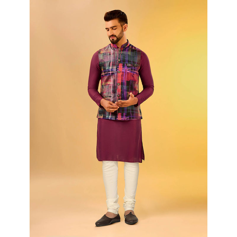 KISAH Men Multi-Color Kurta Jacket Churidar Set (Set of 3) (38)