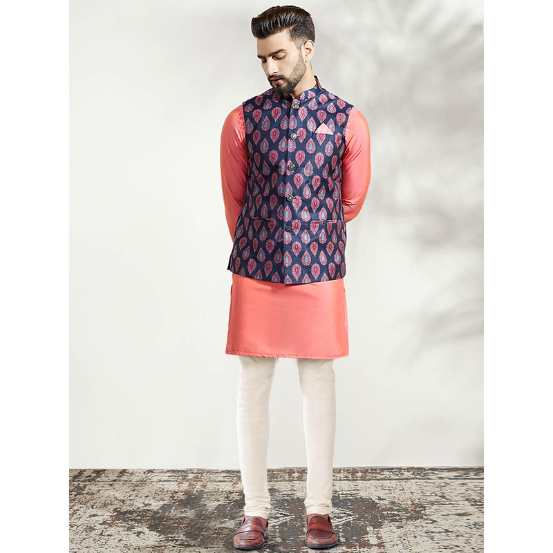 KISAH Men Blue Kurta Jacket Churidar Set (Set of 3) (40)