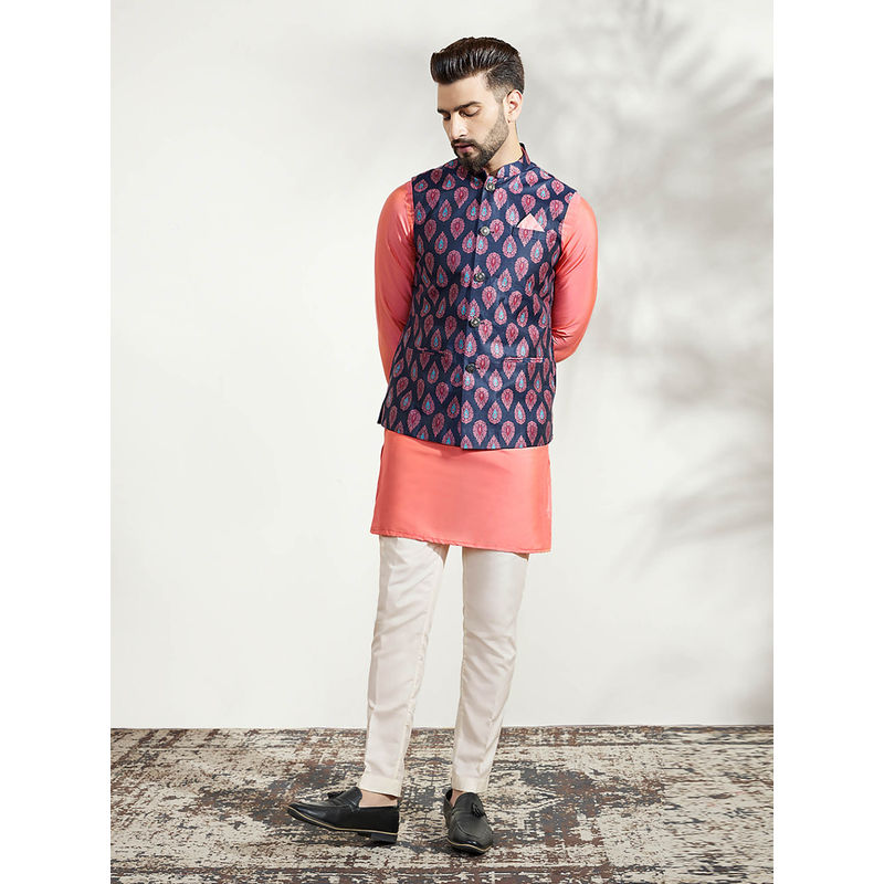 KISAH Men Blue Kurta Jacket Trouser Set (Set of 3) (40)