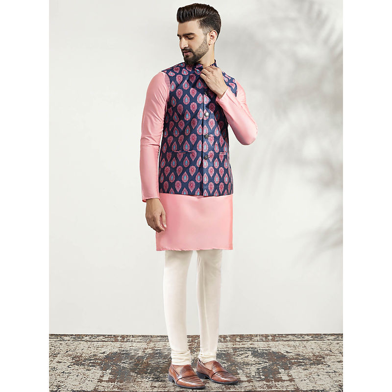 KISAH Men Blue Kurta Jacket Churidar Set (Set of 3) (38)