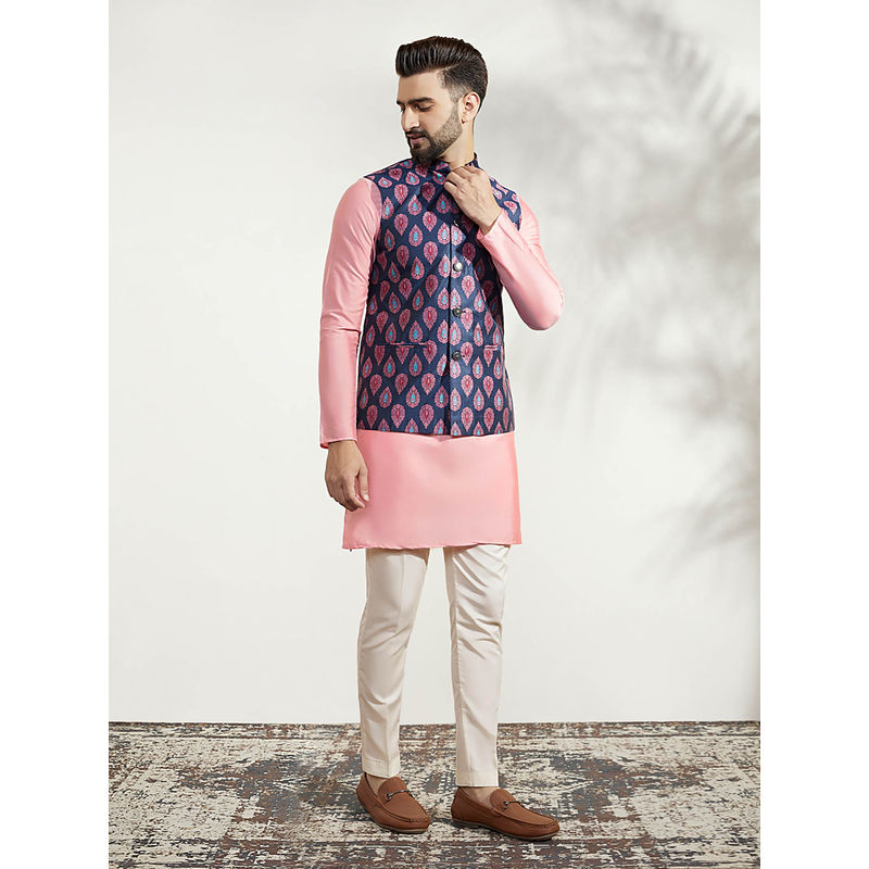 KISAH Men Blue Kurta Jacket Trouser Set (Set of 3) (40)