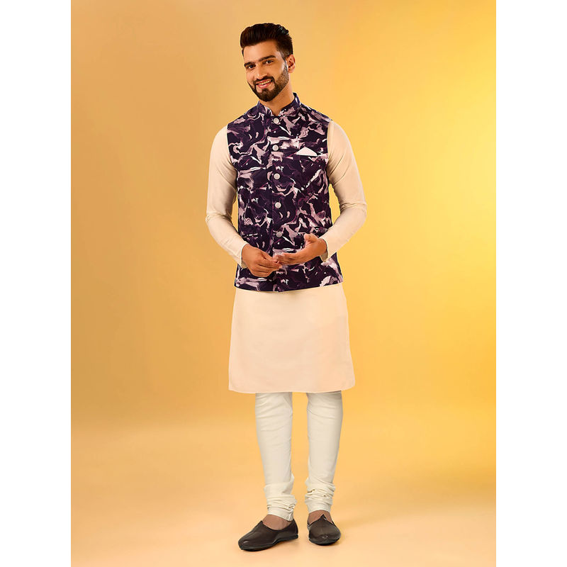 KISAH Men Burgundy Kurta Jacket Churidar Set (Set of 3) (38)