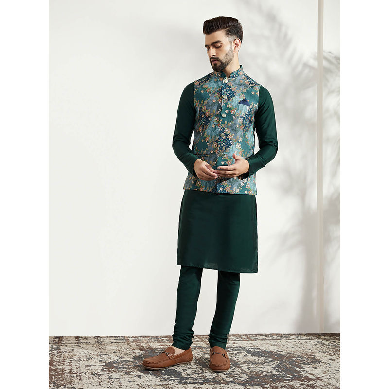 KISAH Men Blue Kurta Jacket Churidar Set (Set of 3) (40)
