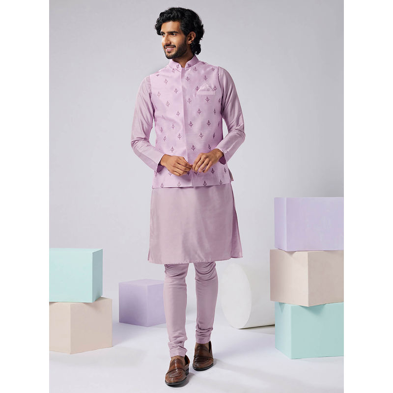 KISAH Men Lavender Kurta Jacket Churidar Set (Set of 3) (38)