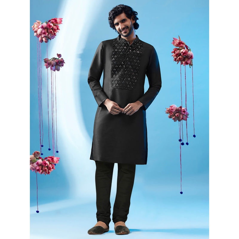 KISAH Men Black Kurta Churidar (Set of 2) (38)
