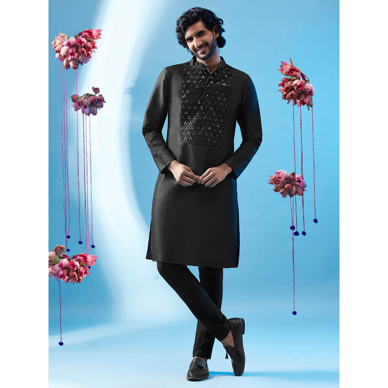 KISAH Men Black Kurta Trousers (Set of 2) (40)