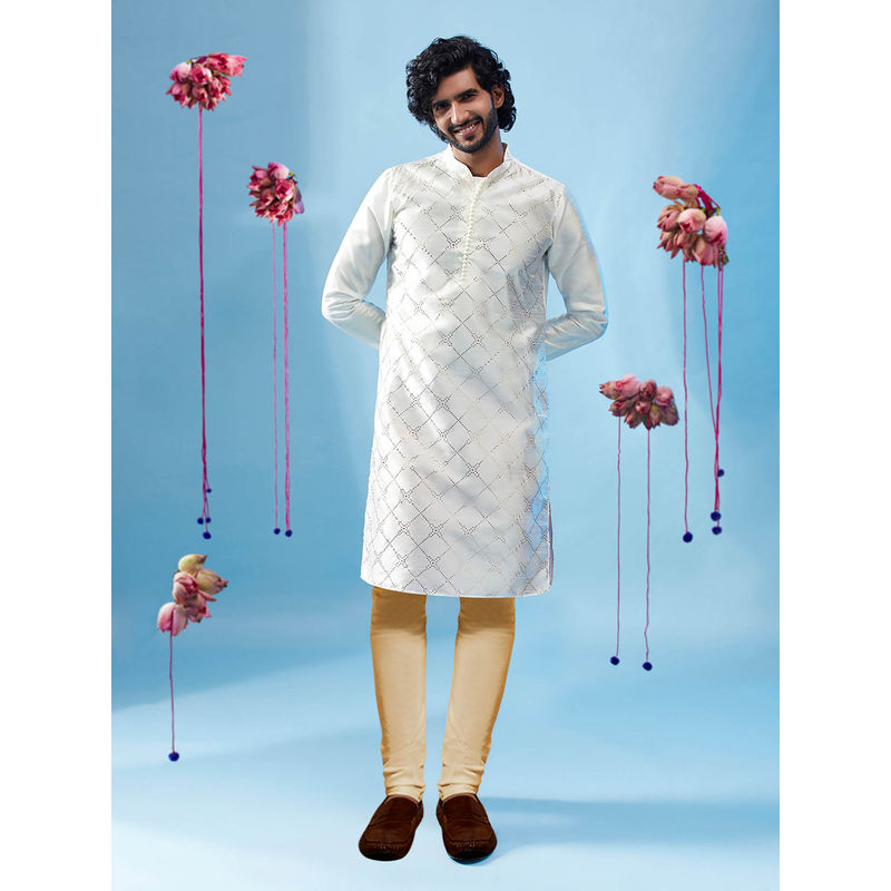 KISAH Men White Kurta Churidar (Set of 2) (42)