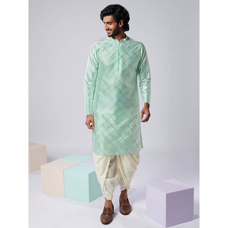 KISAH Men Green Kurta Dhoti (Set of 2) (38)