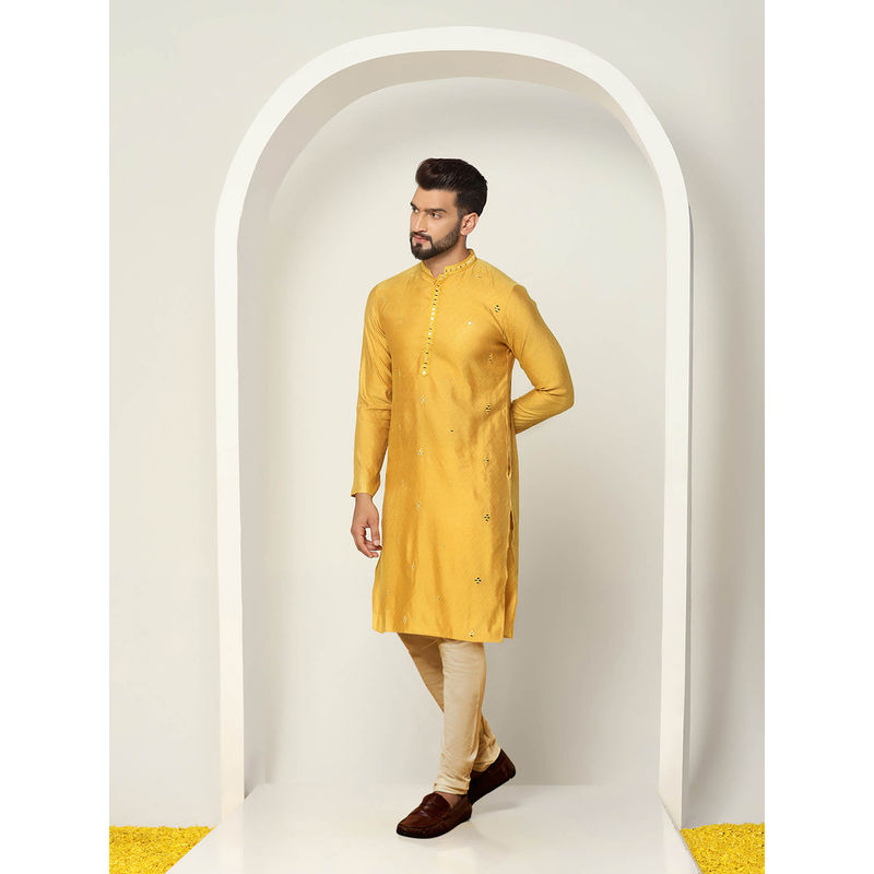 KISAH Men Mustard Kurta Churidar (Set of 2) (38)