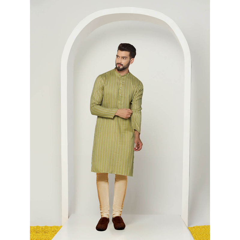 KISAH Men Olive Kurta Churidar (Set of 2) (38)