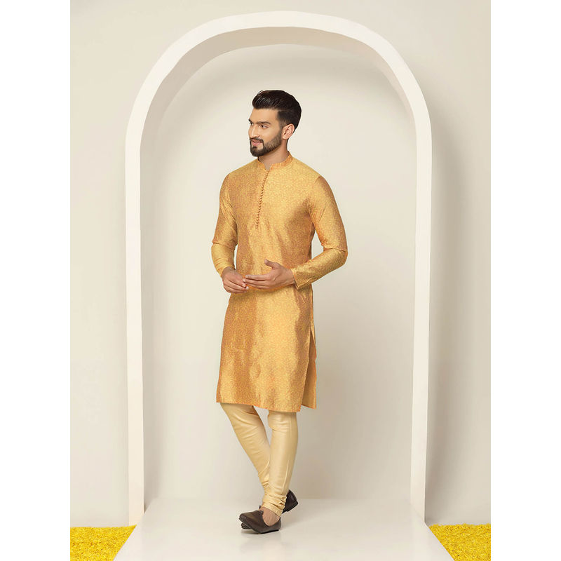 KISAH Men Mustard Kurta Churidar (Set of 2) (40)