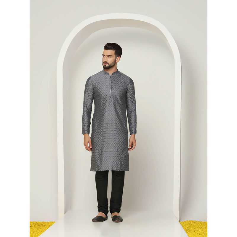 KISAH Men Grey Kurta Churidar (Set of 2) (38)