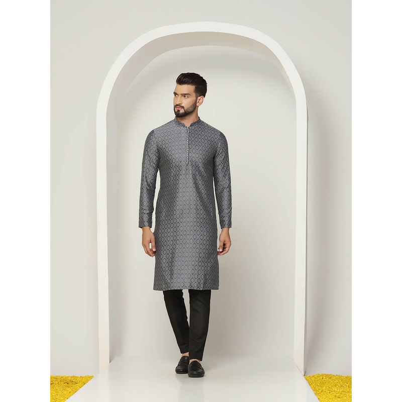 KISAH Men Grey Kurta Trousers (Set of 2) (40)