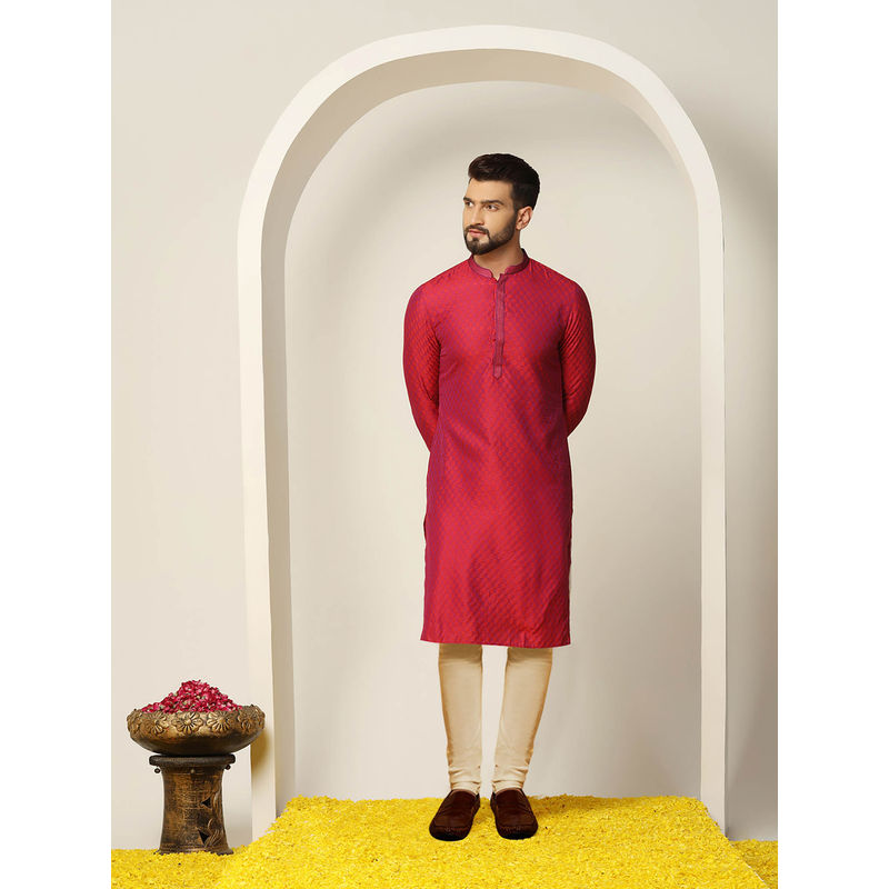 KISAH Men Red Kurta Churidar (Set of 2) (38)