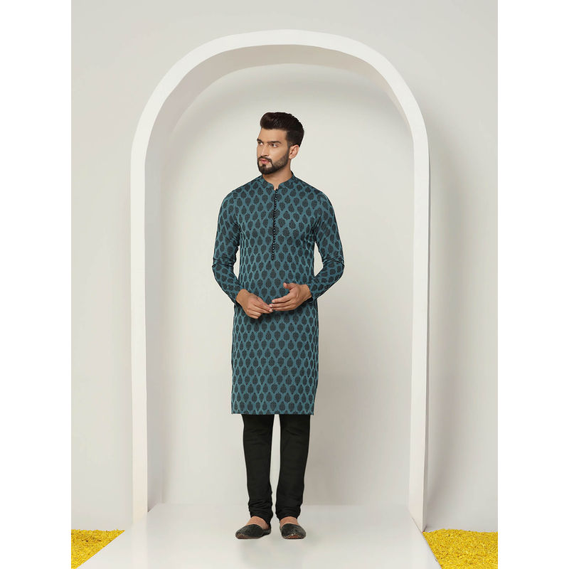 KISAH Men Blue Kurta Churidar (Set of 2) (38)