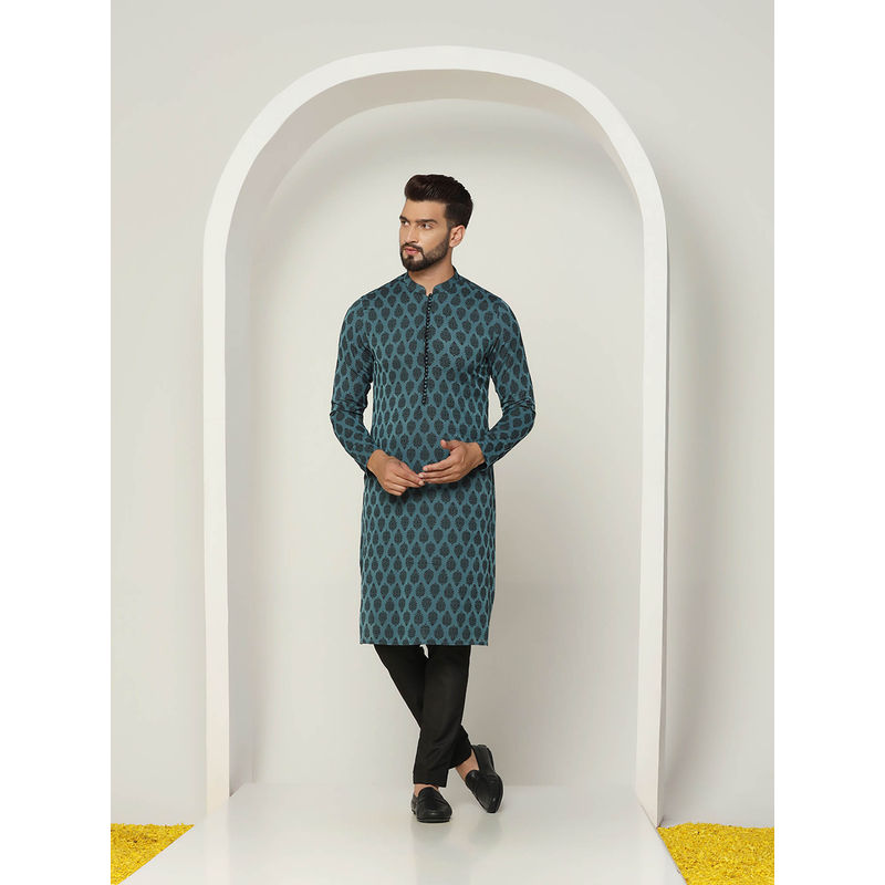 KISAH Men Blue Kurta Trousers (Set of 2) (38)