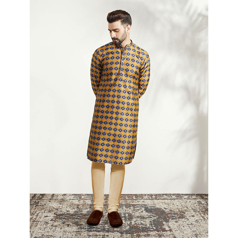 KISAH Men Mustard Kurta Churidar (Set of 2) (38)