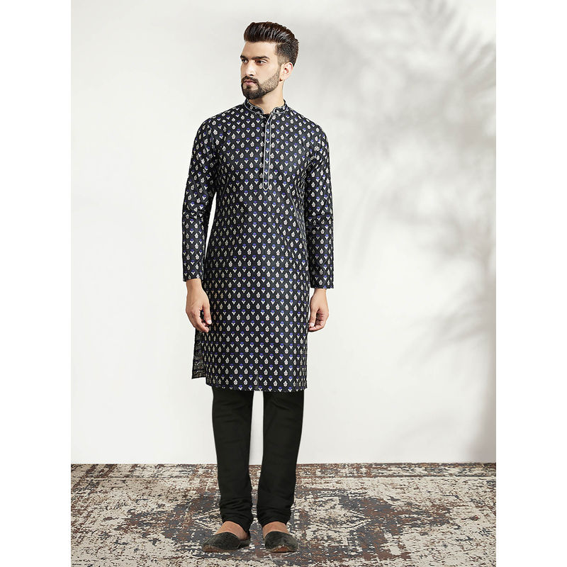 KISAH Men Black Kurta Churidar (Set of 2) (38)
