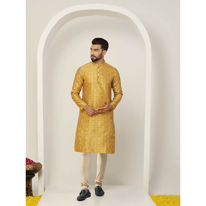 KISAH Men Mustard Kurta Churidar (Set of 2) (38)