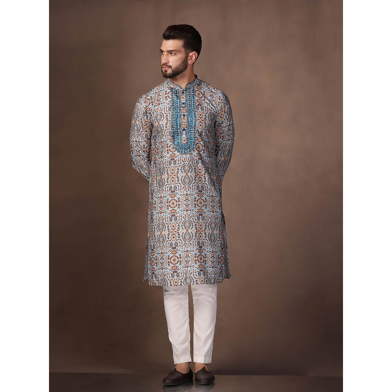 KISAH Men Blue Kurta Trousers (Set of 2) (38)