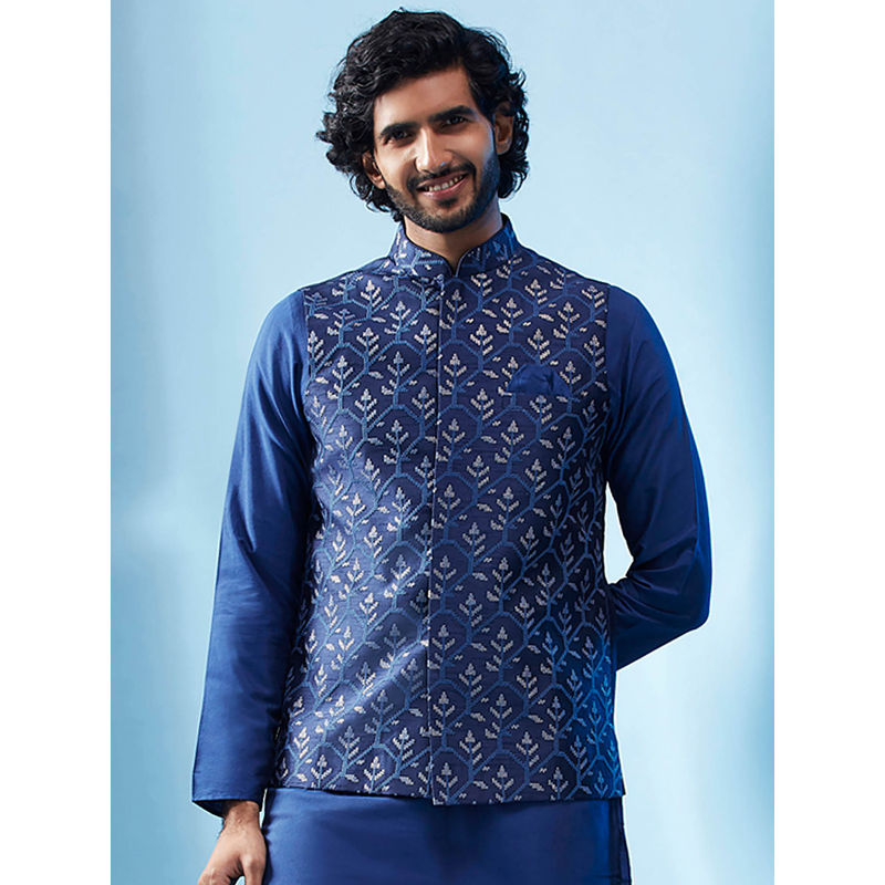 KISAH Men Navy Blue Nehru Jacket (38)