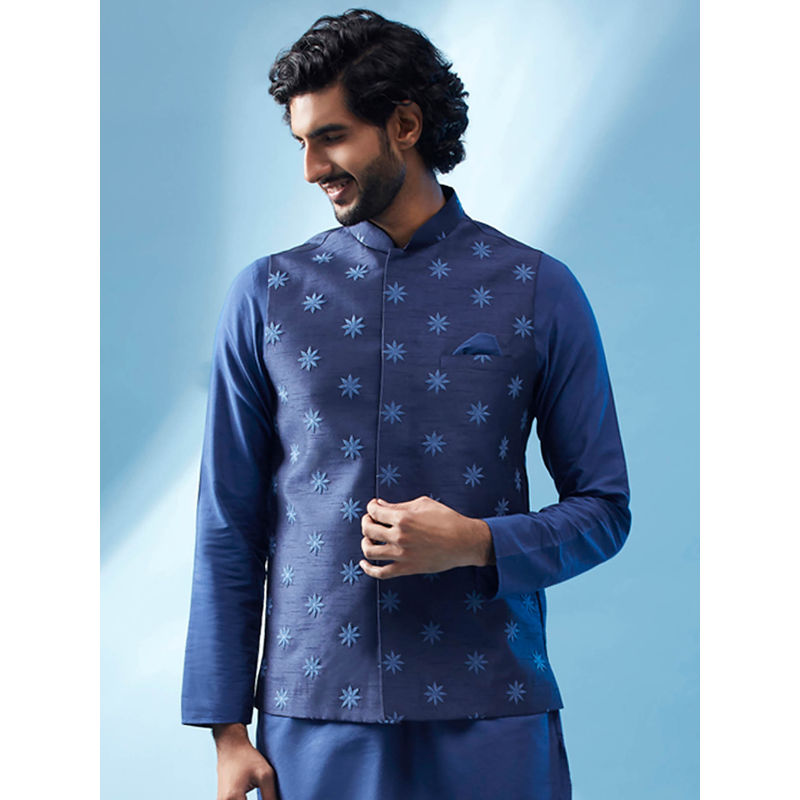 KISAH Men Navy Blue Nehru Jacket (38)