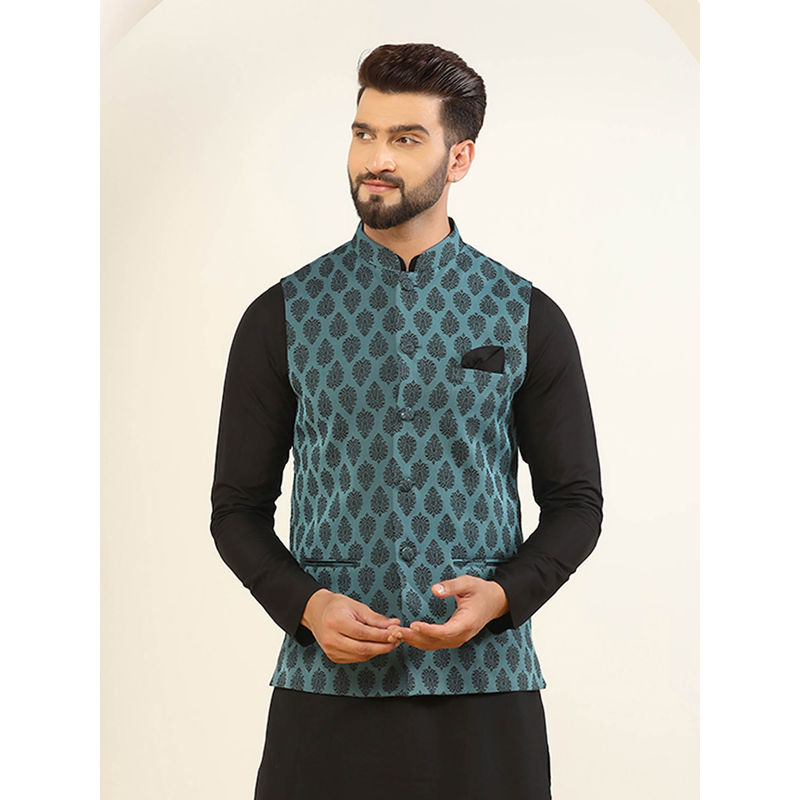 KISAH Men Blue Nehru Jacket (42)