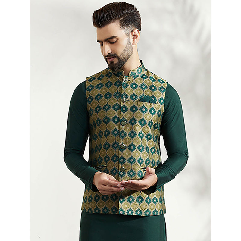 KISAH Men Green Nehru Jacket (40)