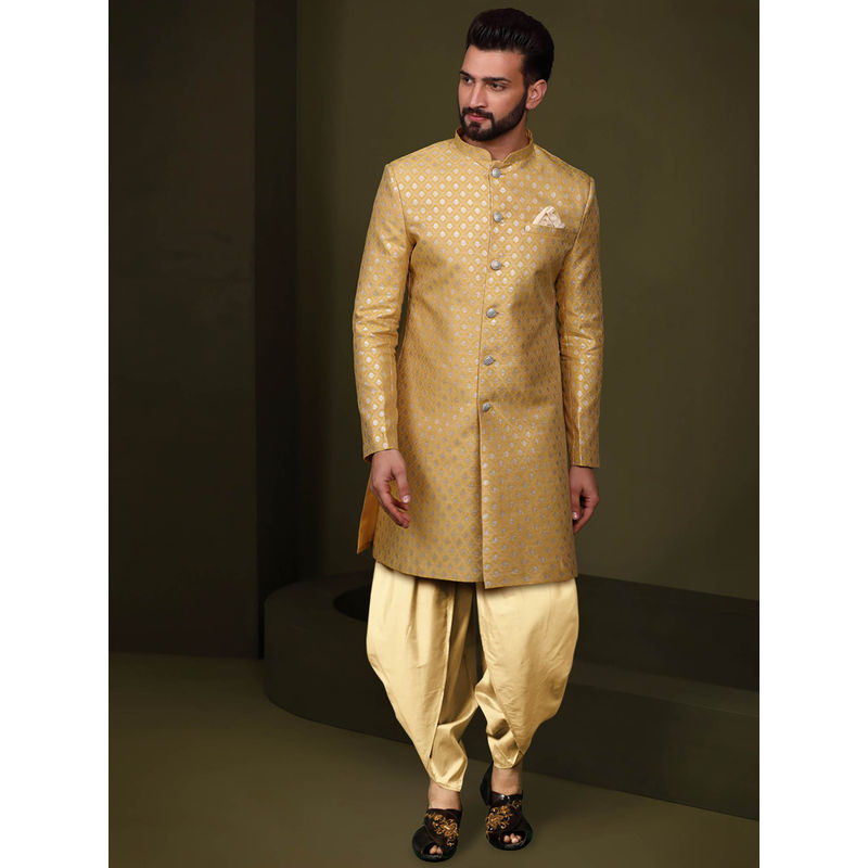 KISAH Men Mustard Sherwani Dhoti Pant Set (Set of 2) (42)
