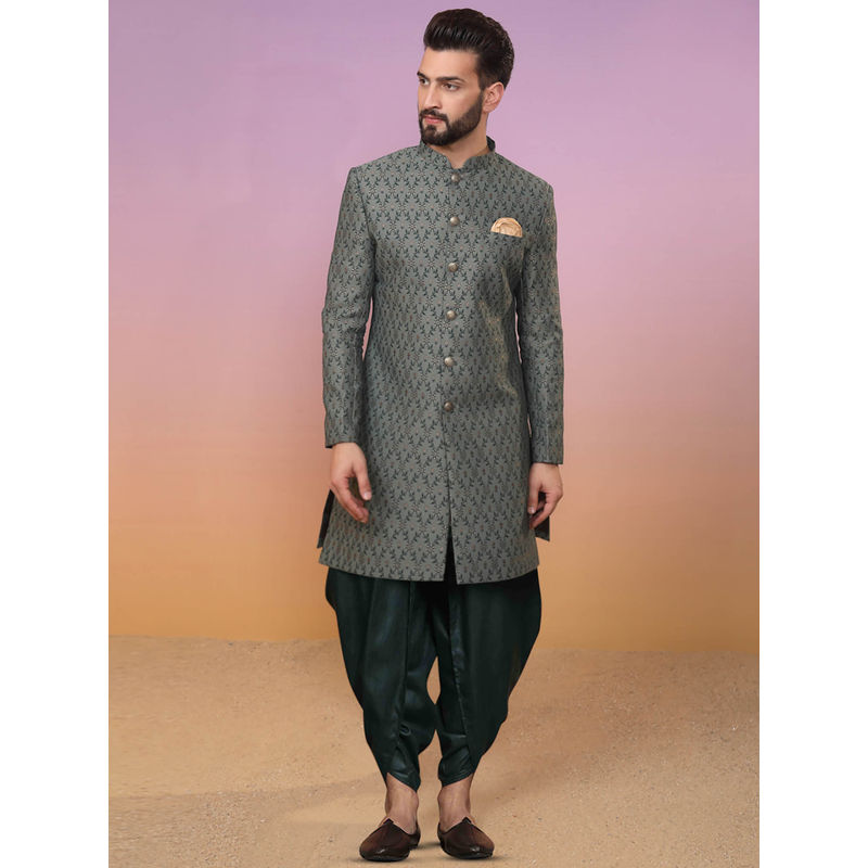 KISAH Men Green Sherwani Dhoti Pant (Set of 2) (40)