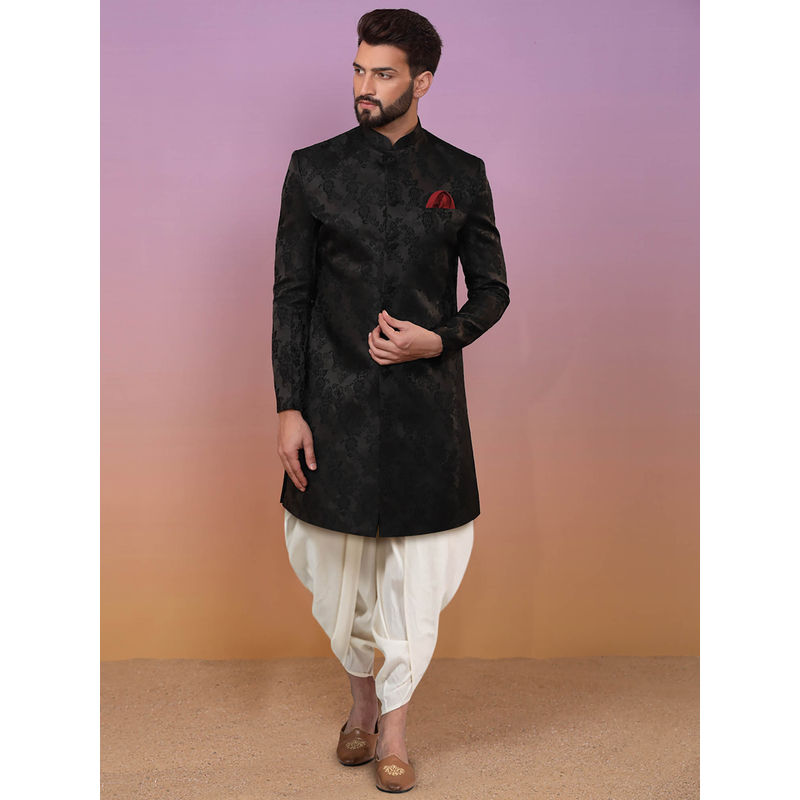 KISAH Men Black Sherwani Dhoti Pant Set (Set of 2) (40)