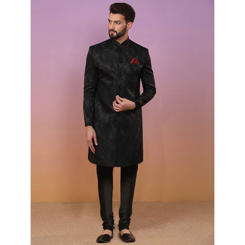 KISAH Men Black Sherwani Churidar Set (Set of 2) (38)