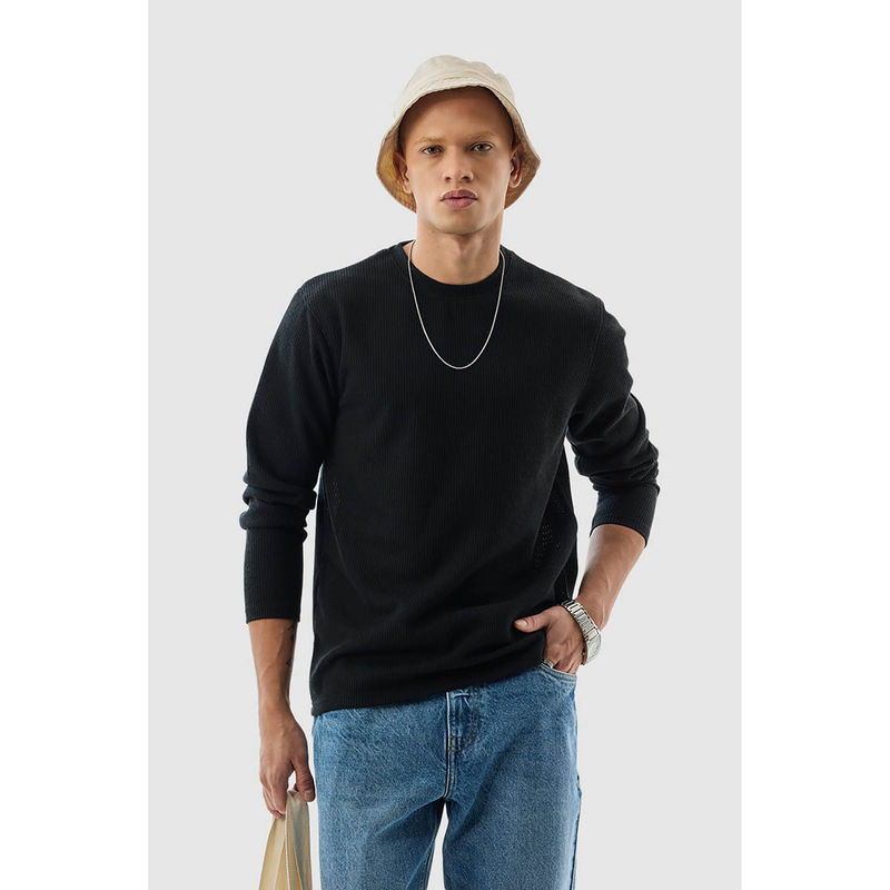 Snitch Black Textured Regular Fit T-Shirt (2XL)