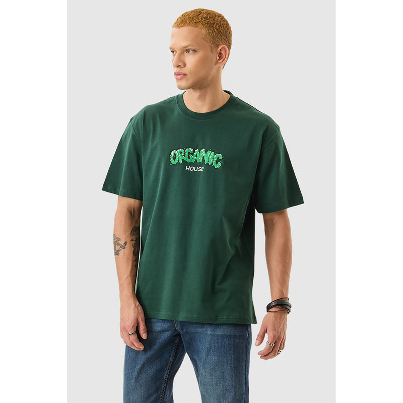 Snitch Dark Green Graphic Half Sleeves Oversized Casual T-Shirt (S)