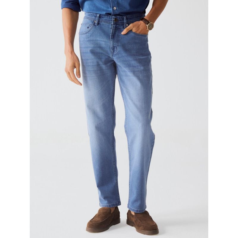 Andamen Mens Casual Twill Woven Placement Embroidery Slim Jeans (32)