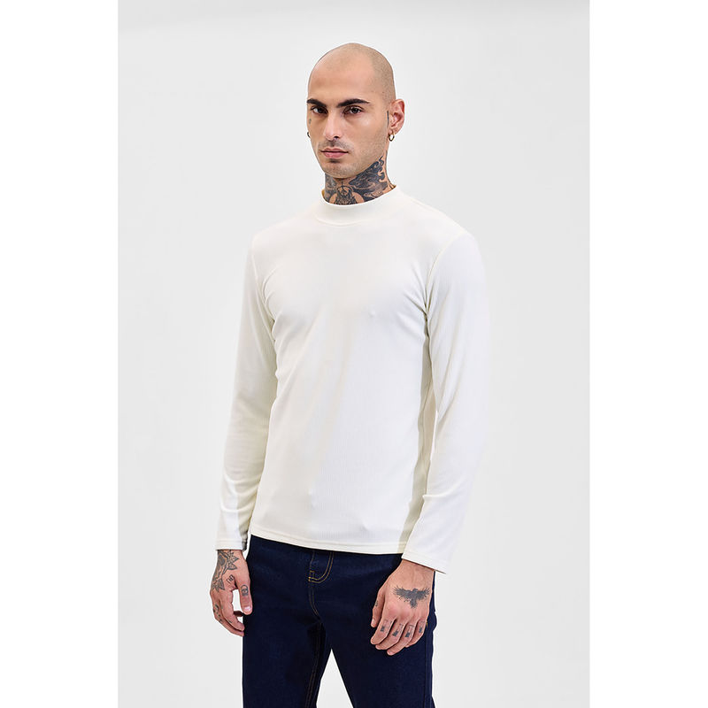 Snitch White Solid Full Sleeves Slim Casual Sweaters for Men (XS)