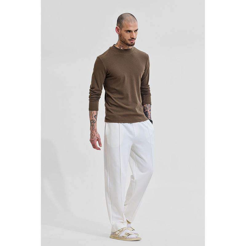 Snitch Brown Solid Full Sleeves Slim Casual Sweaters for Men (S)