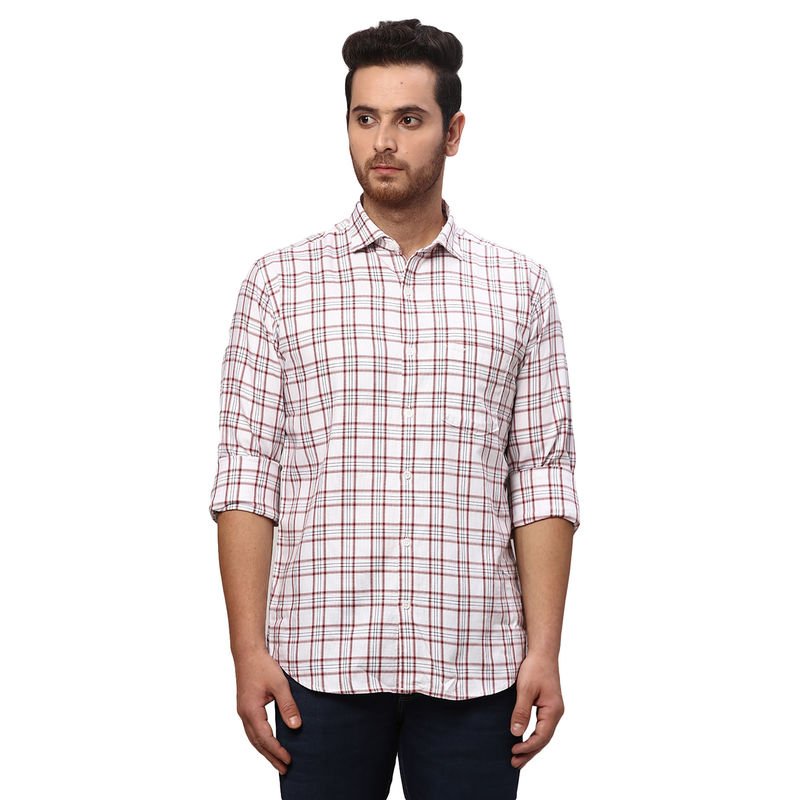 Park Avenue Slim Fit Checkered Red Casual Shirt (39)