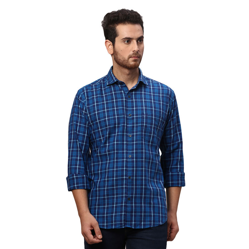 Park Avenue Slim Fit Checkered Navy Blue Casual Shirt (40)