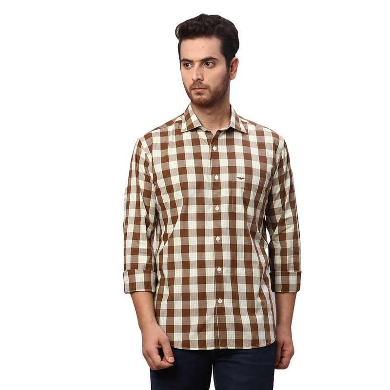 Park Avenue Slim Fit Checkered Brown Casual Shirt (39)