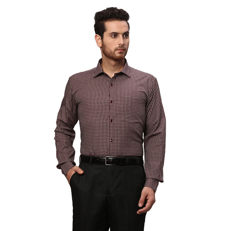Park Avenue Slim Fit Checkered Maroon Formal Shirt (40)